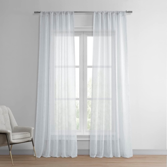 Set of 2 Drapes Solid Sheer Curtains For Living Room Linen Texture 50 X 84 - Picture 1 of 4